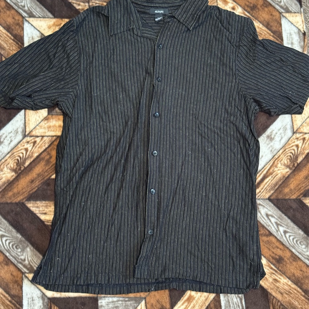 Alfani Black Casual Button Down Shirt with Subtle Stripes